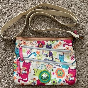 Lily Bloom Crossbody Bag. Cute Cats. Adjustable Strap.